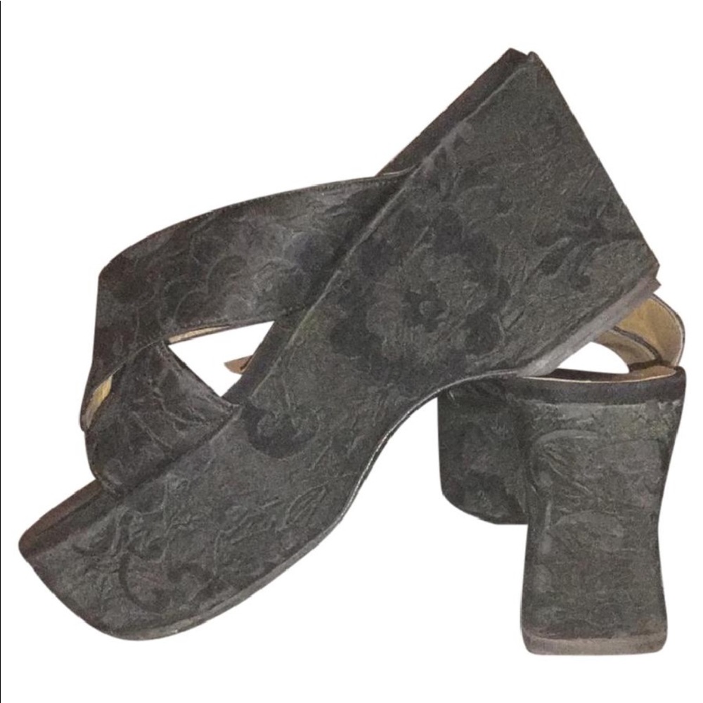 Casadei Geisha style brocade crisscross at vamp platforms